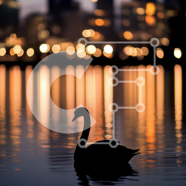 Intra Συλλεκτικό Ξύλινο Παζλ Plywood  4mm - Swan Silhouette στο σούρουπο με τα φώτα της πόλης Σε Ξύλινο Κουτί - Διαστάσεις: 10x10 cm – 25 κομμάτια