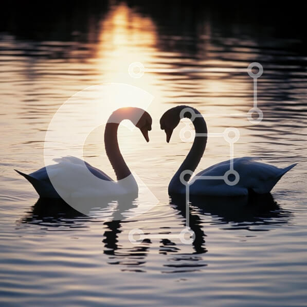 Intra Συλλεκτικό Ξύλινο Παζλ Plywood  4mm - Δύο κύκνοι που σχηματίζουν σχήμα καρδιάς στο ηλιοβασίλεμα Σε Ξύλινο Κουτί - Διαστάσεις: 10x10 cm – 25 κομμάτια