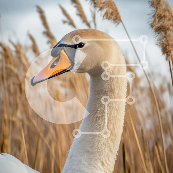 Intra Συλλεκτικό Ξύλινο Παζλ Plywood  4mm - Κοντινό πλάνο ενός κύκνου ανάμεσα σε καλάμια Σε Ξύλινο Κουτί - Διαστάσεις: 10x10 cm – 25 κομμάτια