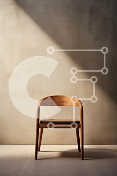 Intra Συλλεκτικό Ξύλινο Παζλ Plywood  4mm - Μινιμαλιστική Ξύλινη Καρέκλα ενάντια στον τοίχο από σκυρόδεμα Σε Ξύλινο Κουτί - Διαστάσεις Puzzle: 10x10 cm – 25 κομμάτια