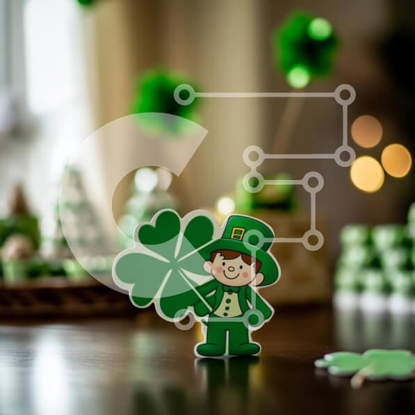 Intra Συλλεκτικό Ξύλινο Παζλ Plywood  4mm - Χαρούμενος καλικάτζαρος με τετράφυλλο τριφύλλι Σε Ξύλινο Κουτί - Διαστάσεις: 10x10 cm – 25 κομμάτια