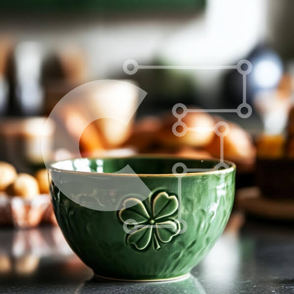 Σετ των 2 Intra Συλλεκτικό Ξύλινο Παζλ Plywood  4mm - Πράσινο κεραμικό μπολ με σχέδιο τριφυλλιού Σε Ξύλινο Κουτί - Διαστάσεις: 10x10 cm – 25 κομμάτια