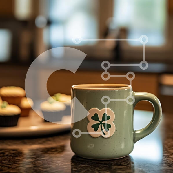 Σετ των 2 Intra Συλλεκτικό Ξύλινο Παζλ Plywood  4mm - Πράσινη κούπα με τριφύλλι και cupcakes Σε Ξύλινο Κουτί - Διαστάσεις: 10x10 cm – 25 κομμάτια