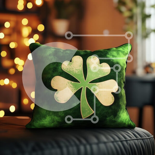 Intra Συλλεκτικό Ξύλινο Παζλ Plywood  4mm - Διακοσμητικό μαξιλάρι με σχέδιο τετράφυλλο τριφύλλι Σε Ξύλινο Κουτί - Διαστάσεις Puzzle: 10x10 cm – 25 κομμάτια