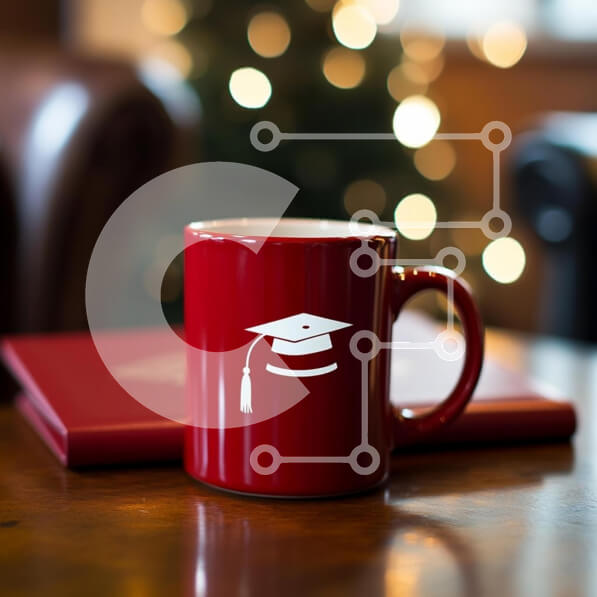 Intra Συλλεκτικό Ξύλινο Παζλ Plywood  4mm - Κόκκινη κούπα αποφοίτησης σε ξύλινο τραπέζι Σε Ξύλινο Κουτί - Διαστάσεις Puzzle: 10x10 cm – 25 κομμάτια