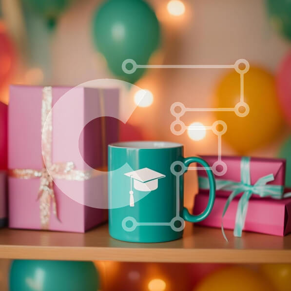 Intra Συλλεκτικό Ξύλινο Παζλ Plywood  4mm - Ρύθμιση γιορτής αποφοίτησης με κούπα και δώρα Σε Ξύλινο Κουτί - Διαστάσεις: 10x10 cm – 25 κομμάτια