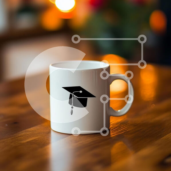 Intra Συλλεκτικό Ξύλινο Παζλ Plywood  4mm - Λευκή κούπα καφέ με σχέδιο αποφοίτησης Σε Ξύλινο Κουτί - Διαστάσεις: 10x10 cm – 25 κομμάτια