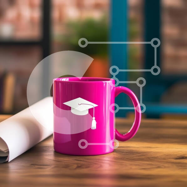 Intra Συλλεκτικό Ξύλινο Παζλ Plywood  4mm - Ροζ κούπα αποφοίτησης σε ξύλινο τραπέζι Σε Ξύλινο Κουτί - Διαστάσεις: 10x10 cm – 25 κομμάτια