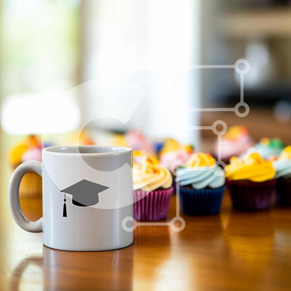 Σετ των 2 Intra Συλλεκτικό Ξύλινο Παζλ Plywood  4mm - Κούπα αποφοίτησης και πολύχρωμα cupcakes Σε Ξύλινο Κουτί - Διαστάσεις: 10x10 cm – 25 κομμάτια