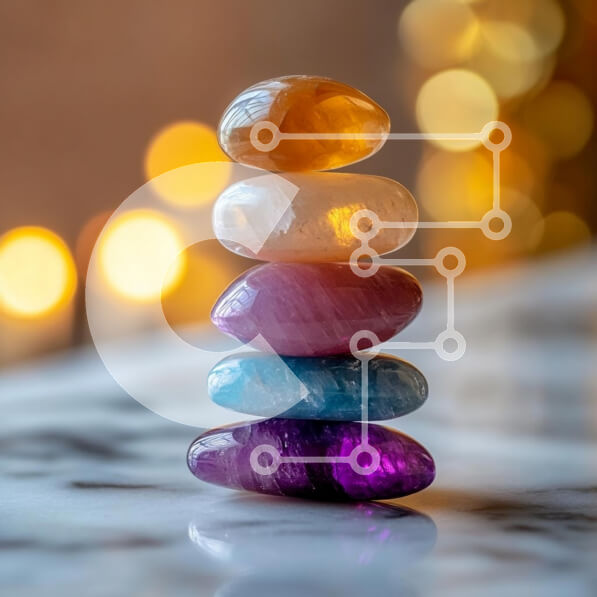 Intra Συλλεκτικό Ξύλινο Παζλ Plywood  4mm - Στοιβαγμένοι πολύχρωμοι πολύτιμοι λίθοι με θολό φόντο Σε Ξύλινο Κουτί - Διαστάσεις: 10x10 cm – 25 κομμάτια