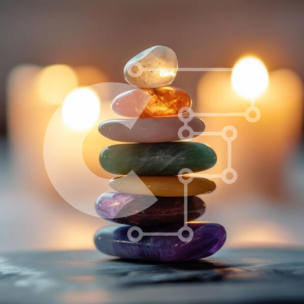 Intra Συλλεκτικό Ξύλινο Παζλ Plywood  4mm - Στοίβα από πολύχρωμους πολύτιμους λίθους με φόντο το φως των κεριών Σε Ξύλινο Κουτί - Διαστάσεις: 10x10 cm – 25 κομμάτια