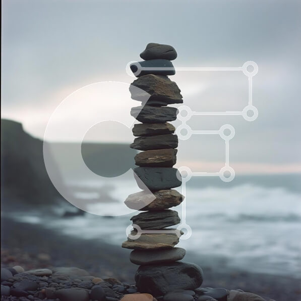 Intra Συλλεκτικό Ξύλινο Παζλ Plywood  4mm - Ισορροπημένη στοίβα πέτρας σε μια παραλία Σε Ξύλινο Κουτί - Διαστάσεις: 10x10 cm – 25 κομμάτια