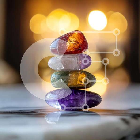 Intra Συλλεκτικό Ξύλινο Παζλ Plywood  4mm - Στοίβα από πολύχρωμους πολύτιμους λίθους σε μαρμάρινη επιφάνεια Σε Ξύλινο Κουτί - Διαστάσεις: 10x10 cm – 25 κομμάτια