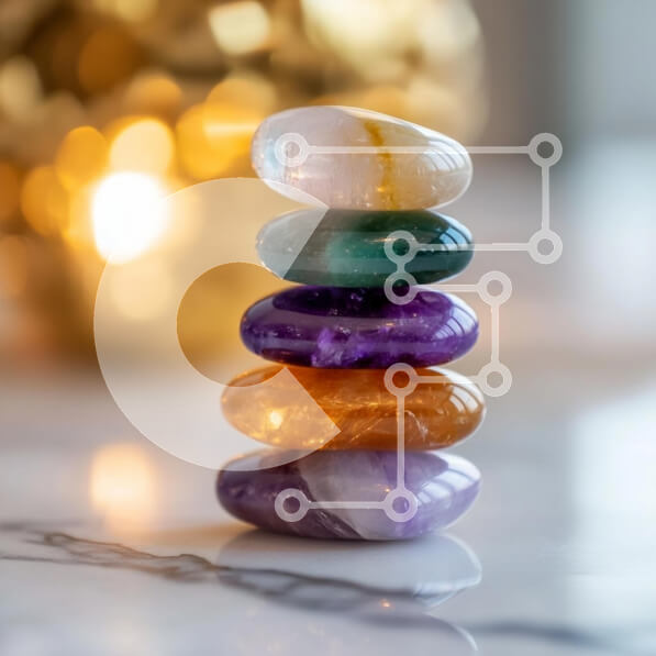 Intra Συλλεκτικό Ξύλινο Παζλ Plywood  4mm - Στοίβα από πολύχρωμους πολύτιμους λίθους σε μαρμάρινη επιφάνεια Σε Ξύλινο Κουτί - Διαστάσεις: 10x10 cm – 25 κομμάτια