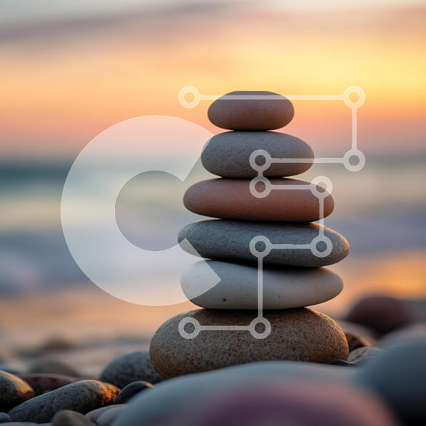 Intra Συλλεκτικό Ξύλινο Παζλ Plywood  4mm - Ισορροπημένη στοίβα βότσαλων στο ηλιοβασίλεμα Σε Ξύλινο Κουτί - Διαστάσεις: 10x10 cm – 25 κομμάτια