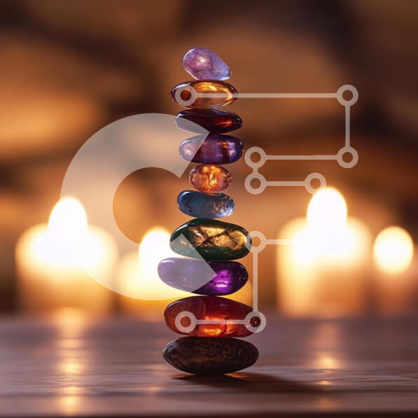 Σετ των 2 Intra Συλλεκτικό Ξύλινο Παζλ Plywood  4mm - Στοίβα από πολύχρωμους πολύτιμους λίθους με κεριά Σε Ξύλινο Κουτί - Διαστάσεις: 10x10 cm – 25 κομμάτια