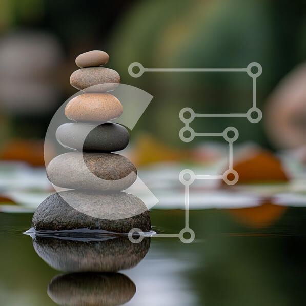 Intra Συλλεκτικό Ξύλινο Παζλ Plywood  4mm - Ισορροπημένες πέτρες που αντανακλούν σε ήρεμο νερό Σε Ξύλινο Κουτί - Διαστάσεις: 10x10 cm – 25 κομμάτια