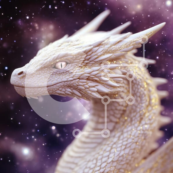 Intra Συλλεκτικό Ξύλινο Παζλ Plywood  4mm - Μεγαλοπρεπής Λευκός Δράκος σε κοσμικό φόντο Σε Ξύλινο Κουτί - Διαστάσεις Puzzle: 10x10 cm – 25 κομμάτια