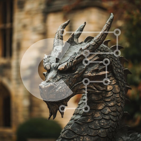 Intra Συλλεκτικό Ξύλινο Παζλ Plywood  4mm - Χάλκινο γλυπτό δράκου σε ένα ιστορικό περιβάλλον Σε Ξύλινο Κουτί - Διαστάσεις Puzzle: 10x10 cm – 25 κομμάτια