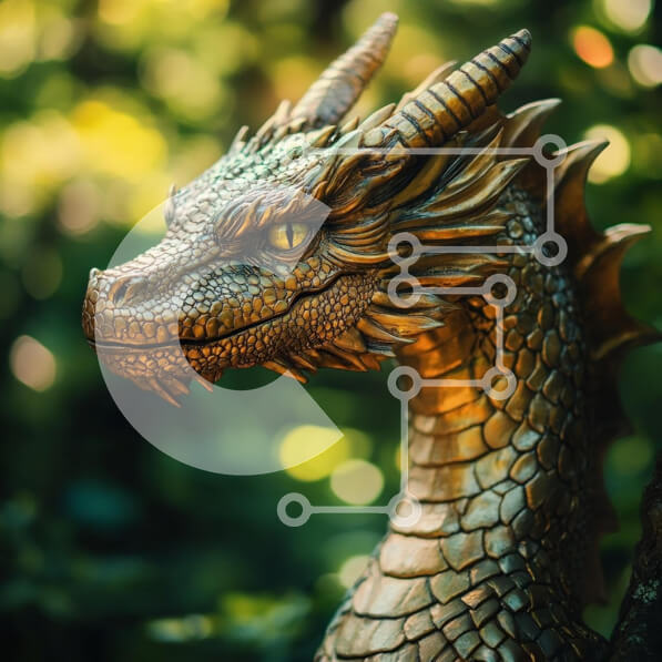 Intra Συλλεκτικό Ξύλινο Παζλ Plywood  4mm - Γλυπτό Χρυσού Δράκου Σε Ξύλινο Κουτί - Διαστάσεις Puzzle: 10x10 cm – 25 κομμάτια