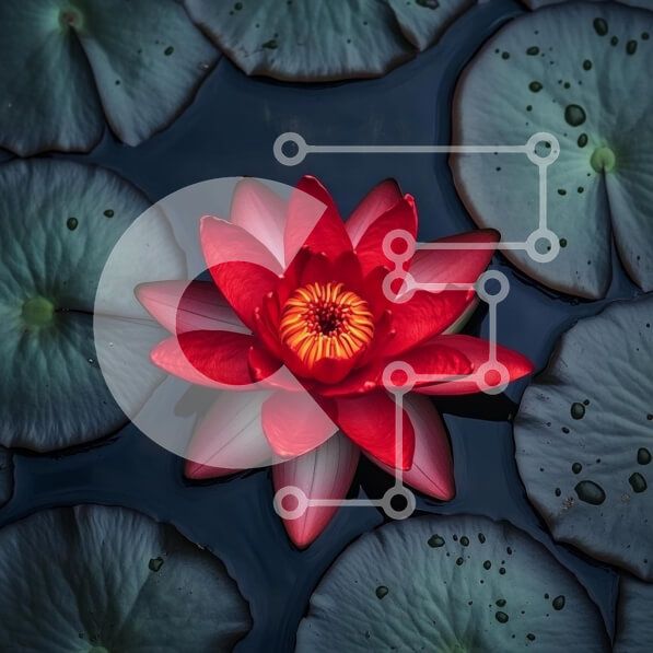 Intra Συλλεκτικό Ξύλινο Παζλ Plywood  4mm - Κόκκινο νούφαρο σε μια ήρεμη λίμνη Σε Ξύλινο Κουτί - Διαστάσεις: 10x10 cm – 25 κομμάτια