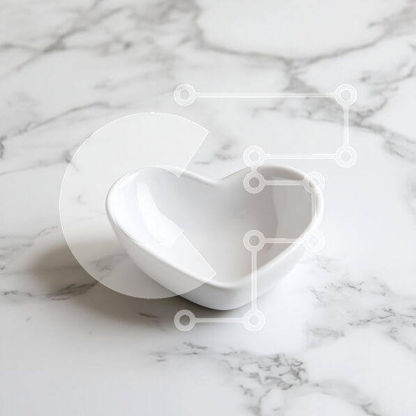 Intra Συλλεκτικό Ξύλινο Παζλ Plywood  4mm - Λευκό κεραμικό πιάτο σε σχήμα καρδιάς σε μαρμάρινη επιφάνεια Σε Ξύλινο Κουτί - Διαστάσεις: 10x10 cm – 25 κομμάτια