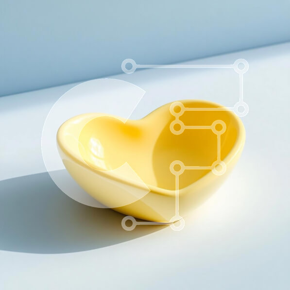 Intra Συλλεκτικό Ξύλινο Παζλ Plywood  4mm - Κίτρινο μπολ σε σχήμα καρδιάς σε ανοιχτόχρωμη επιφάνεια Σε Ξύλινο Κουτί - Διαστάσεις: 10x10 cm – 25 κομμάτια