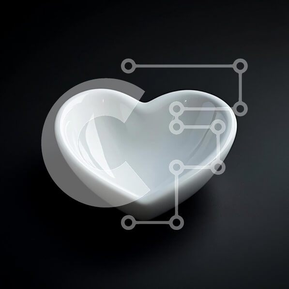 Intra Συλλεκτικό Ξύλινο Παζλ Plywood  4mm - Λευκό μπολ σε σχήμα καρδιάς σε σκούρο φόντο Σε Ξύλινο Κουτί - Διαστάσεις: 10x10 cm – 25 κομμάτια