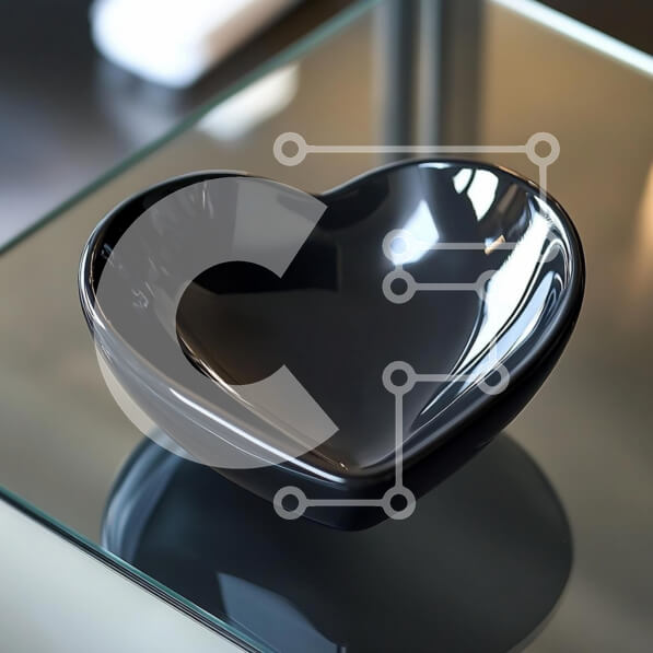 Intra Συλλεκτικό Ξύλινο Παζλ Plywood  4mm - Μαύρο μπολ σε σχήμα καρδιάς σε γυάλινη επιφάνεια Σε Ξύλινο Κουτί - Διαστάσεις: 10x10 cm – 25 κομμάτια