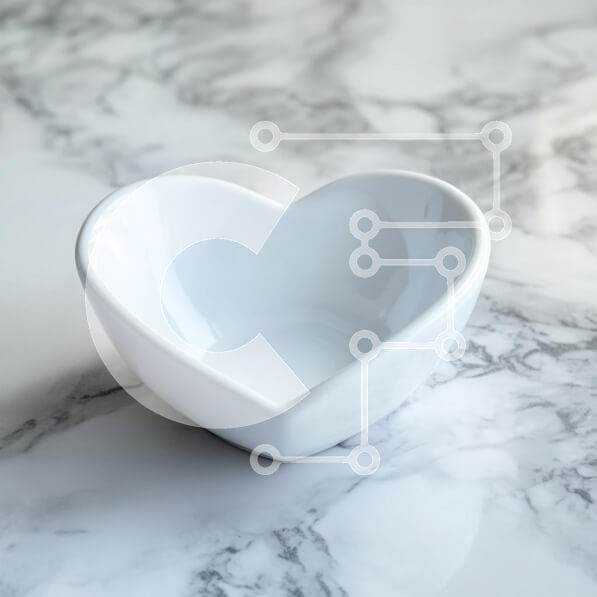 Intra Συλλεκτικό Ξύλινο Παζλ Plywood  4mm - Λευκό κεραμικό μπολ σε σχήμα καρδιάς σε μαρμάρινη επιφάνεια Σε Ξύλινο Κουτί - Διαστάσεις: 10x10 cm – 25 κομμάτια