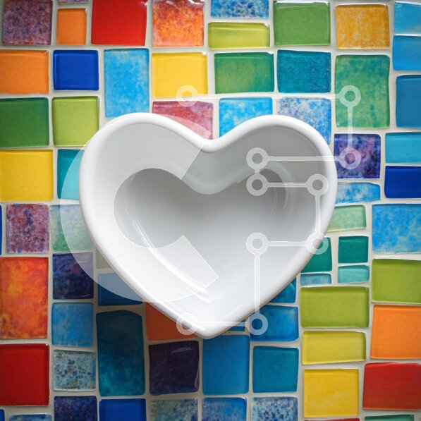 Intra Συλλεκτικό Ξύλινο Παζλ Plywood  4mm - Μπολ σε σχήμα καρδιάς σε πολύχρωμο μωσαϊκό φόντο Σε Ξύλινο Κουτί - Διαστάσεις: 10x10 cm – 25 κομμάτια