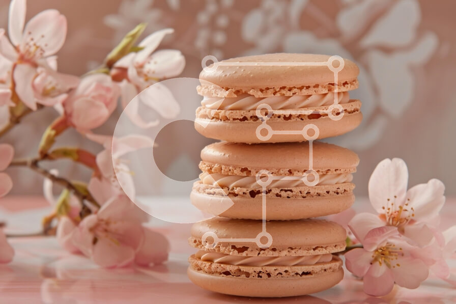 Σετ των 2 Intra Συλλεκτικό Ξύλινο Παζλ Plywood  4mm - Στοίβα μακαρόν με άνθη κερασιάς Σε Ξύλινο Κουτί - Διαστάσεις: 10x10 cm – 25 κομμάτια