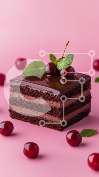 Intra Συλλεκτικό Ξύλινο Παζλ Plywood  4mm - Φέτα κέικ σοκολάτας με κεράσια και μέντα Σε Ξύλινο Κουτί - Διαστάσεις: 10x10 cm – 25 κομμάτια