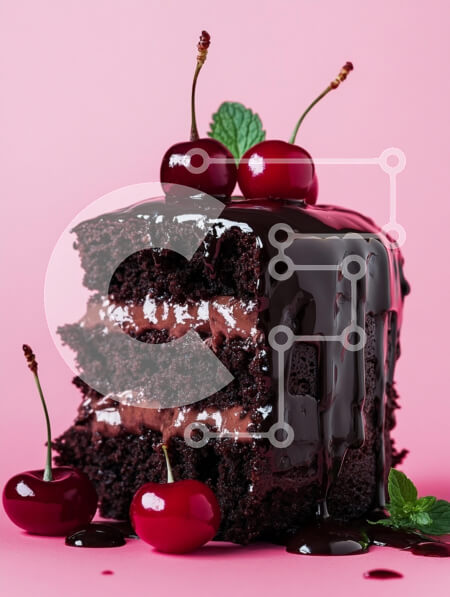 Σετ των 2 Intra Συλλεκτικό Ξύλινο Παζλ Plywood  4mm - Κέικ σοκολάτας με κάλυμμα κερασιών σε ροζ φόντο Σε Ξύλινο Κουτί - Διαστάσεις: 10x10 cm – 25 κομμάτια