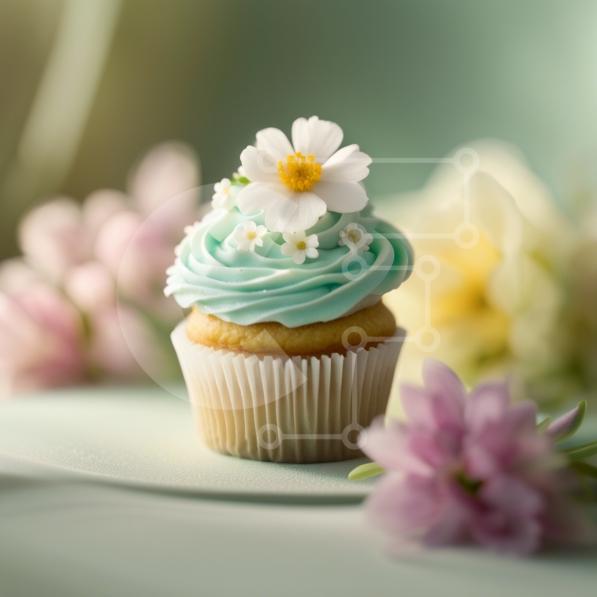 Σετ των 2 Intra Συλλεκτικό Ξύλινο Παζλ Plywood  4mm - Λαχταριστό μπλε cupcake με υπέροχα λευκά λουλούδια διακοσμητικά Σε Ξύλινο Κουτί - Διαστάσεις: 10x10 cm – 25 κομμάτια