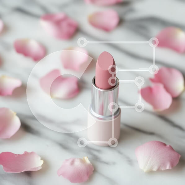 Σετ των 2 Intra Συλλεκτικό Ξύλινο Παζλ Plywood  4mm - Ροζ κραγιόν με ροδοπέταλα σε μαρμάρινη επιφάνεια Σε Ξύλινο Κουτί - Διαστάσεις: 10x10 cm – 25 κομμάτια