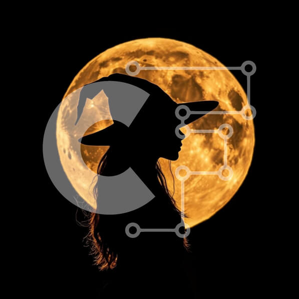 Intra Συλλεκτικό Ξύλινο Παζλ Plywood  4mm - Σιλουέτα μάγισσας ενάντια στην πανσέληνο Σε Ξύλινο Κουτί - Διαστάσεις: 10x10 cm – 25 κομμάτια