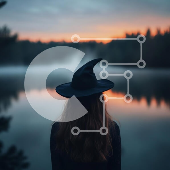 Intra Συλλεκτικό Ξύλινο Παζλ Plywood  4mm - Καπέλο μάγισσας στο ηλιοβασίλεμα δίπλα στη λίμνη Σε Ξύλινο Κουτί - Διαστάσεις: 10x10 cm – 25 κομμάτια