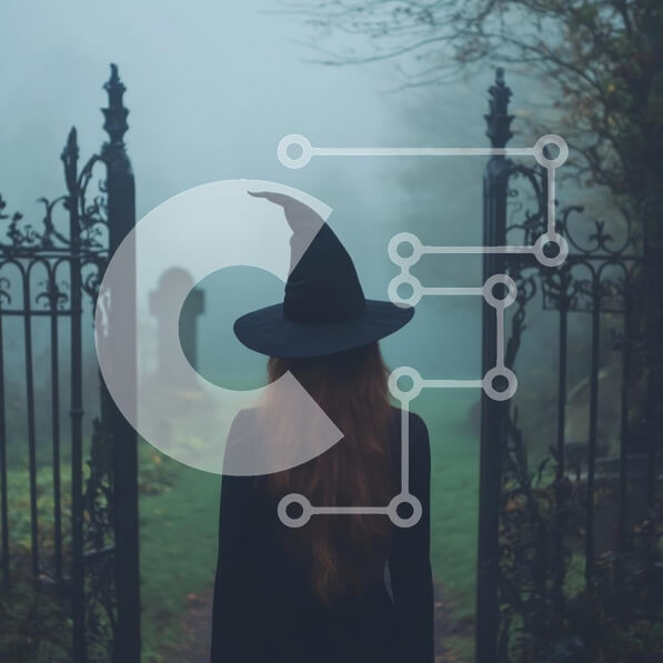 Intra Συλλεκτικό Ξύλινο Παζλ Plywood  4mm - Μυστηριώδης μάγισσα στο ομιχλώδες νεκροταφείο Σε Ξύλινο Κουτί - Διαστάσεις: 10x10 cm – 25 κομμάτια