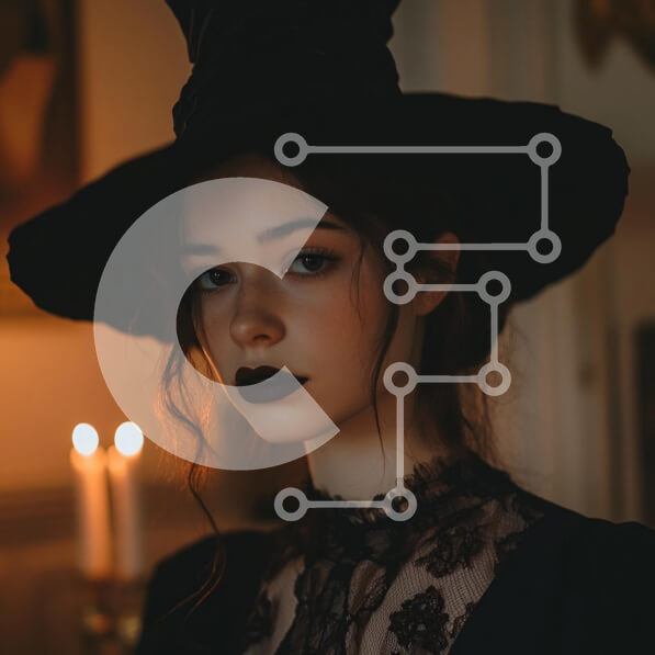 Σετ των 2 Intra Συλλεκτικό Ξύλινο Παζλ Plywood  4mm - Γοτθική γυναίκα με καπέλο μάγισσας Σε Ξύλινο Κουτί - Διαστάσεις: 10x10 cm – 25 κομμάτια