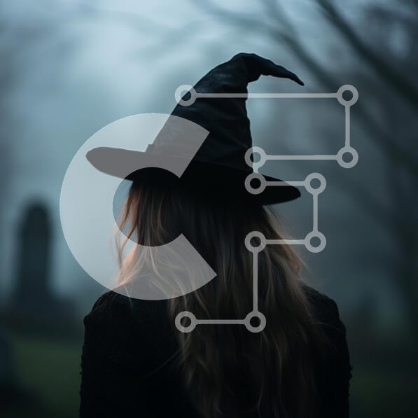 Intra Συλλεκτικό Ξύλινο Παζλ Plywood  4mm - Μυστηριώδης φιγούρα με καπέλο μάγισσας σε ομιχλώδες νεκροταφείο Σε Ξύλινο Κουτί - Διαστάσεις: 10x10 cm – 25 κομμάτια