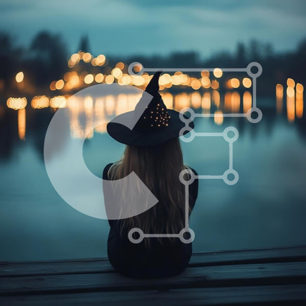 Σετ των 2 Intra Συλλεκτικό Ξύλινο Παζλ Plywood  4mm - Μάγισσα δίπλα στο νερό στο σούρουπο Σε Ξύλινο Κουτί - Διαστάσεις: 10x10 cm – 25 κομμάτια