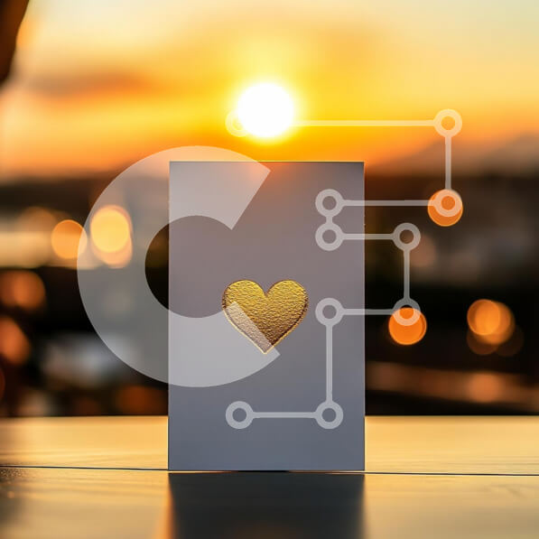 Σετ των 2 Intra Συλλεκτικό Ξύλινο Παζλ Plywood  4mm - Ευχετήρια κάρτα με τη χρυσή καρδιά κατά το ηλιοβασίλεμα Σε Ξύλινο Κουτί - Διαστάσεις: 10x10 cm – 25 κομμάτια