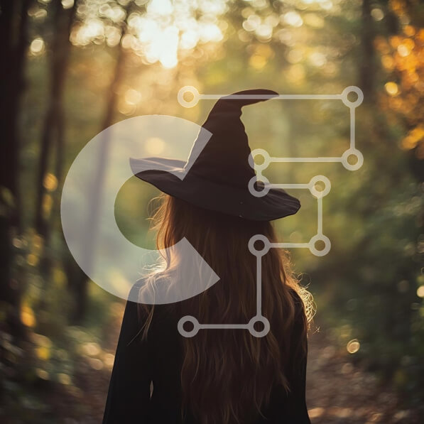 Intra Συλλεκτικό Ξύλινο Παζλ Plywood  4mm - Γυναίκα με καπέλο μάγισσας σε ένα μυστικιστικό δάσος Σε Ξύλινο Κουτί - Διαστάσεις: 10x10 cm – 25 κομμάτια