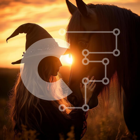 Σετ των 2 Intra Συλλεκτικό Ξύλινο Παζλ Plywood  4mm - Μαγευτικό ηλιοβασίλεμα με μάγισσα και άλογο Σε Ξύλινο Κουτί - Διαστάσεις: 10x10 cm – 25 κομμάτια