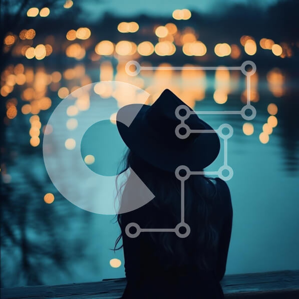 Σετ των 2 Intra Συλλεκτικό Ξύλινο Παζλ Plywood  4mm - Σιλουέτα μιας γυναίκας δίπλα στο νερό το σούρουπο Σε Ξύλινο Κουτί - Διαστάσεις: 10x10 cm – 25 κομμάτια