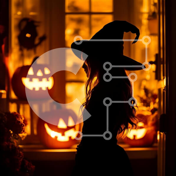 Intra Συλλεκτικό Ξύλινο Παζλ Plywood  4mm - Σιλουέτα μάγισσας με κολοκύθες αποκριών Σε Ξύλινο Κουτί - Διαστάσεις: 10x10 cm – 25 κομμάτια