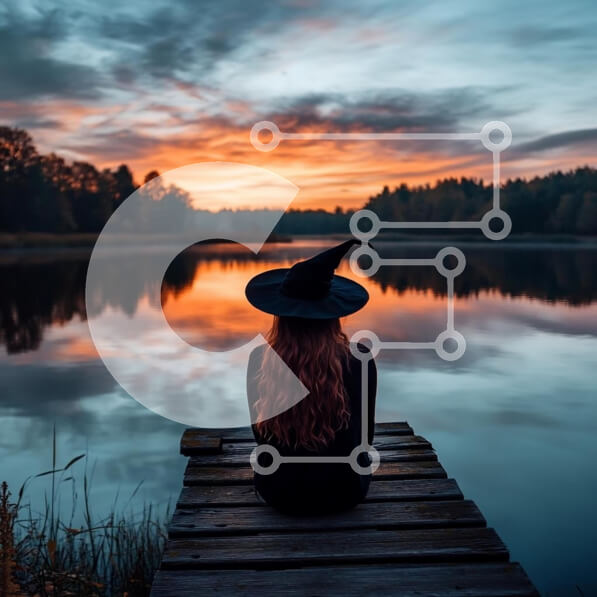 Intra Συλλεκτικό Ξύλινο Παζλ Plywood  4mm - Μάγισσα δίπλα στη λίμνη στο ηλιοβασίλεμα Σε Ξύλινο Κουτί - Διαστάσεις: 10x10 cm – 25 κομμάτια