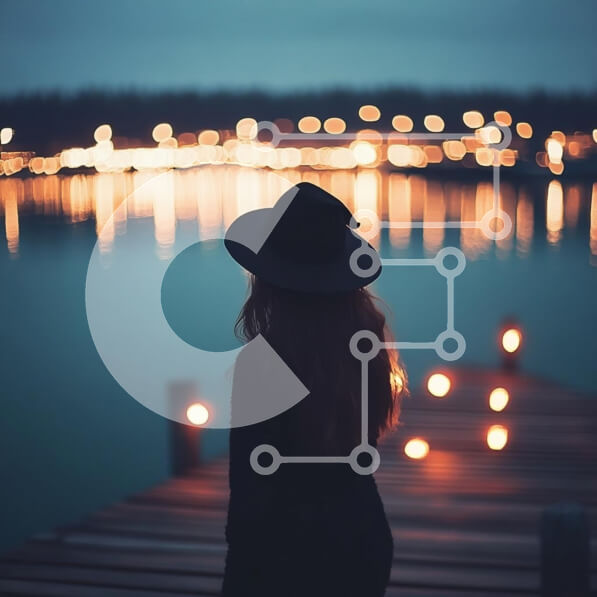 Σετ των 2 Intra Συλλεκτικό Ξύλινο Παζλ Plywood  4mm - Σιλουέτα της γυναίκας στην προβλήτα στο σούρουπο Σε Ξύλινο Κουτί - Διαστάσεις: 10x10 cm – 25 κομμάτια