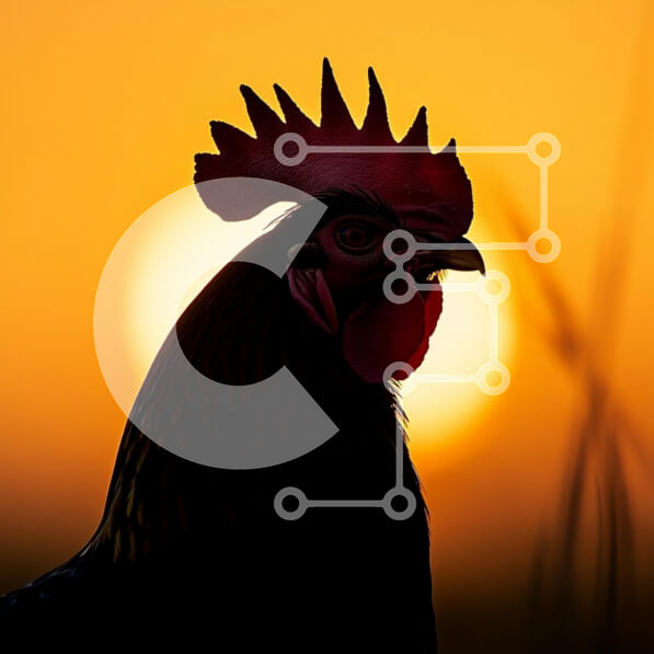 Intra Συλλεκτικό Ξύλινο Παζλ Plywood  4mm - Σιλουέτα ενός κόκορα στο ηλιοβασίλεμα Σε Ξύλινο Κουτί - Διαστάσεις: 10x10 cm – 25 κομμάτια